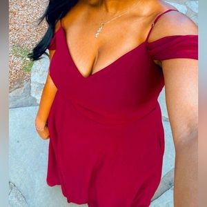 Berry floor length dress with variations on wear on shoulders